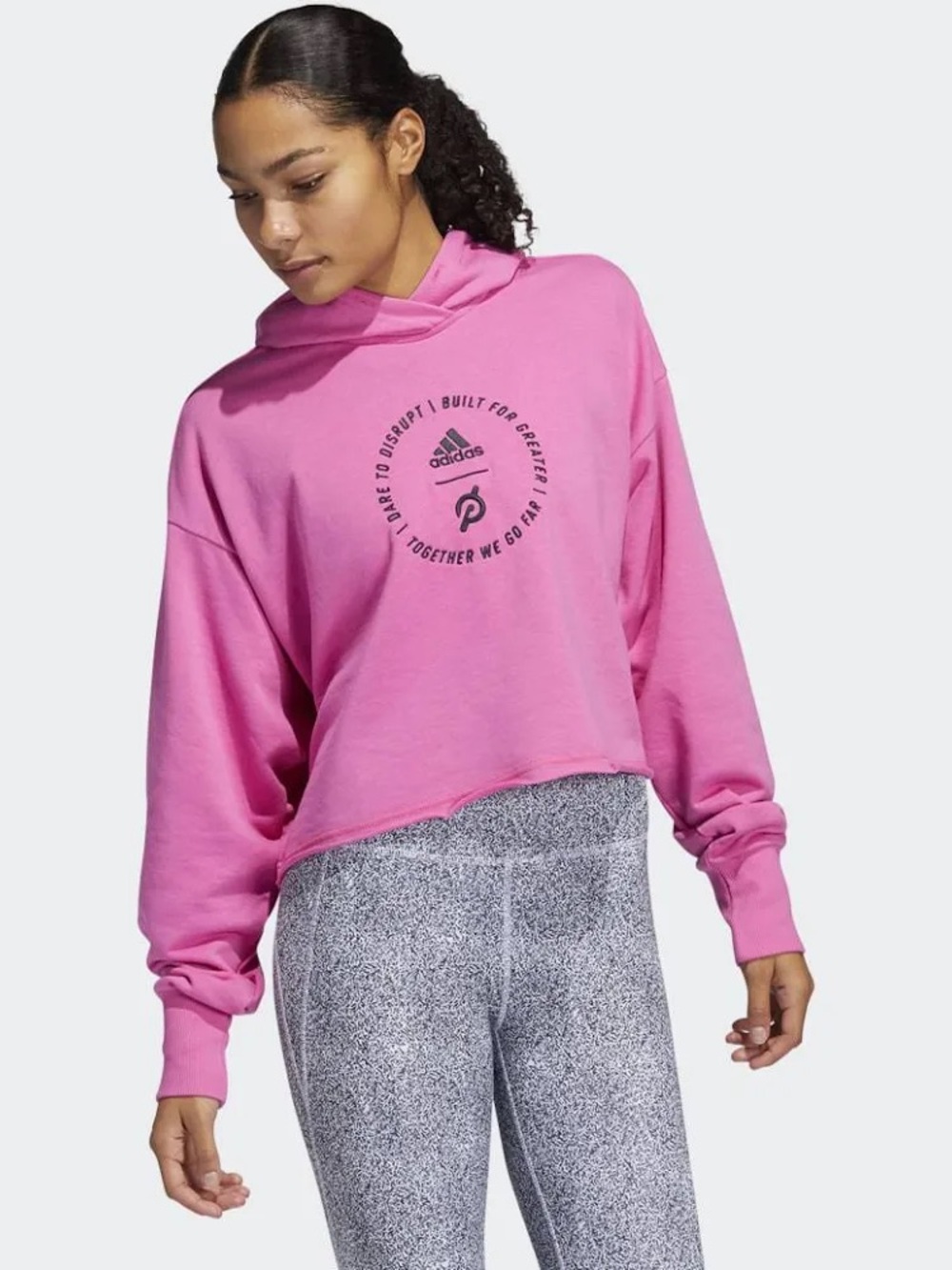 Peloton Adidas Pink Cropped Hoodie